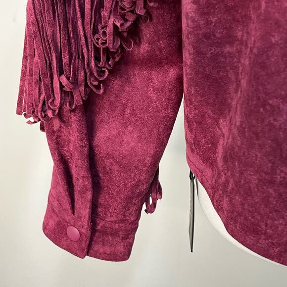 Blank NYC Free People XS Twist Shout Vegan Leather Suede Jacket Pink Fringe NWT - Picture 16 of 16